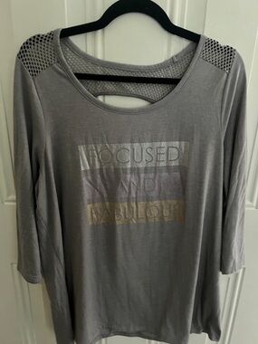 Lane Bryant Foil Graphic Mesh Shoulder Top 14/16 Plus Size Active Tee